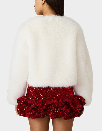 Betsey Johnson Trending | CHAMPAGNE LUXE FAUX FUR JACKET CREAM Women's Cream Faux Fur Jacket