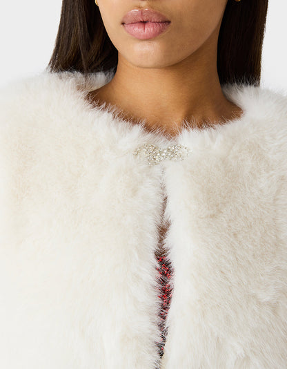 Betsey Johnson Trending | CHAMPAGNE LUXE FAUX FUR JACKET CREAM Women's Cream Faux Fur Jacket