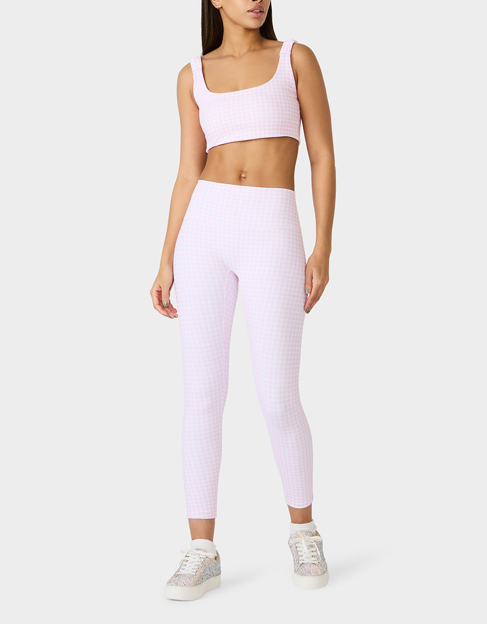 Betsey Johnson Great Value | GINGHAM PRINT HIGHRISE LEGGING PINK MULTI Women's Pink Gingham Activewear Legging
