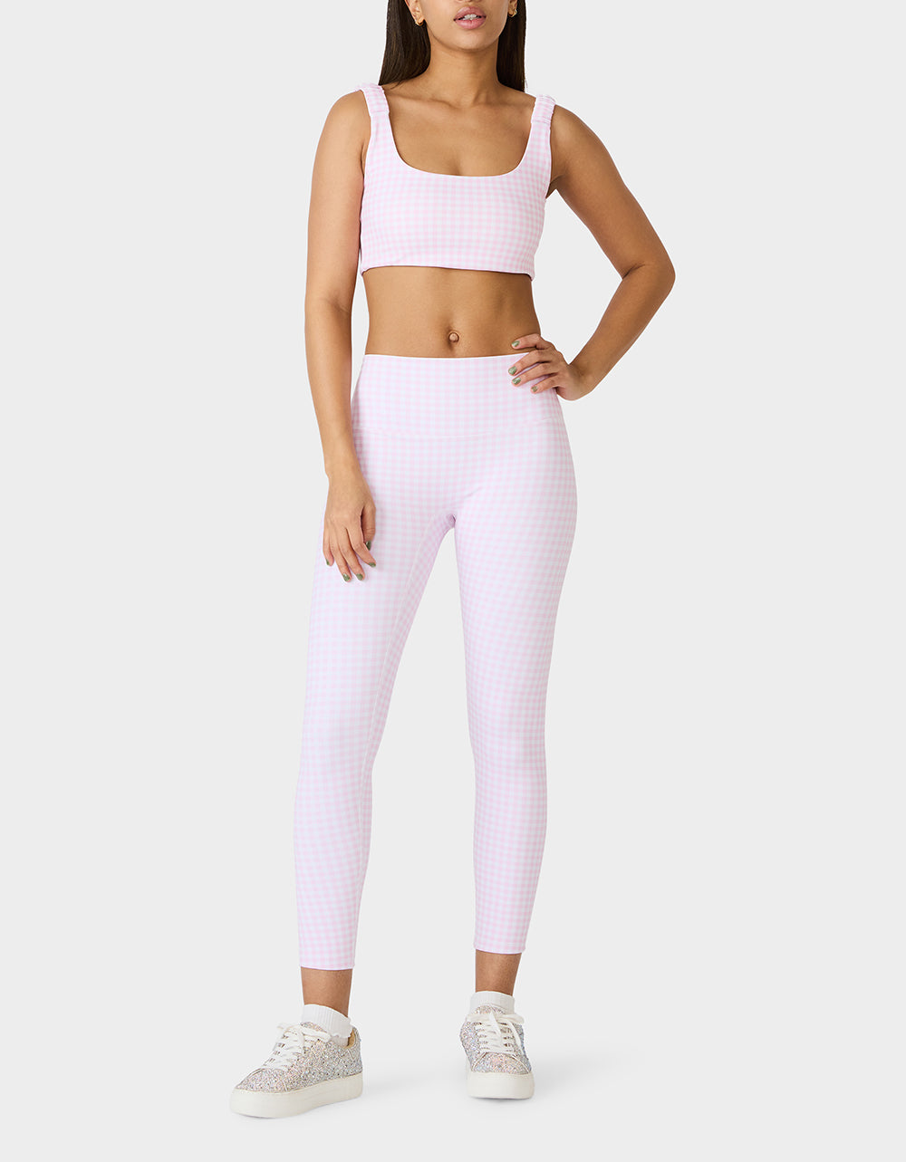 Betsey Johnson Great Value | GINGHAM PRINT HIGHRISE LEGGING PINK MULTI Women's Pink Gingham Activewear Legging