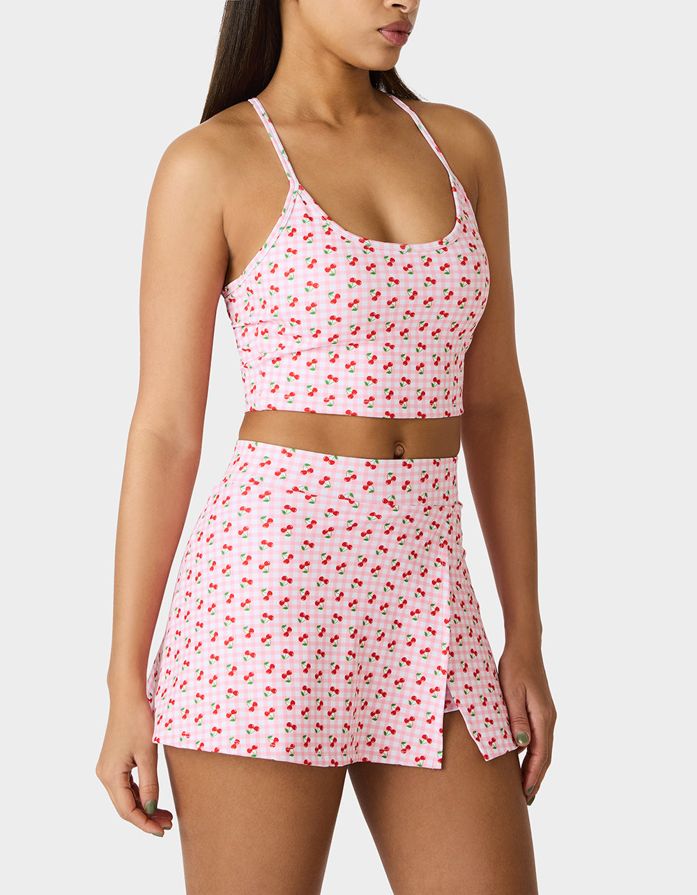Betsey Johnson Sale | CHERRY GINGHAM SET PINK MULTI Women's Pink Cherry Gingham Activewear Tank Top
