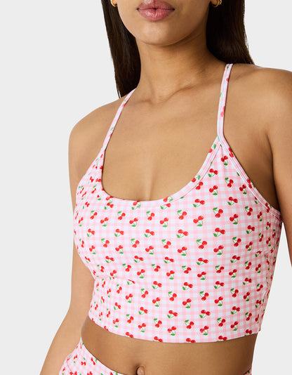 Betsey Johnson Sale | CHERRY GINGHAM SET PINK MULTI Women's Pink Cherry Gingham Activewear Tank Top