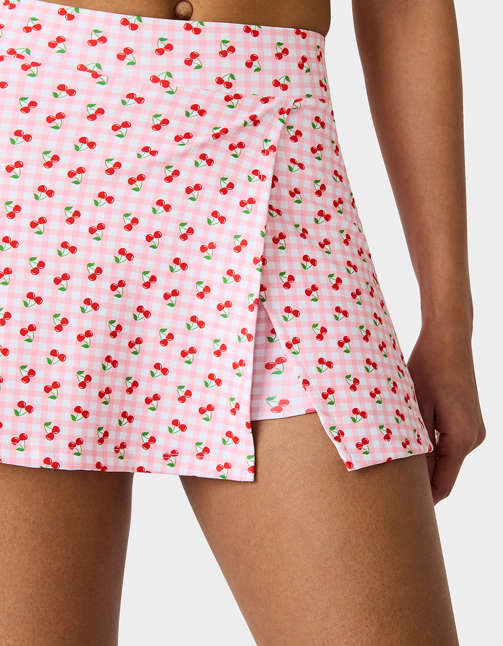 Betsey Johnson Top Pick | CHERRY GINGHAM SIDE SLIT SKORT PINK MULTI Women's Pink Cherry Gingham Activewear Skort