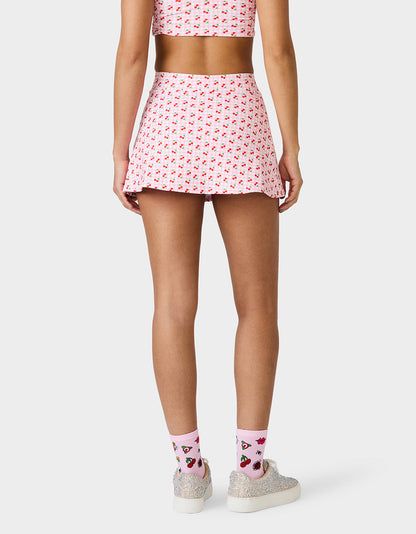Betsey Johnson Top Pick | CHERRY GINGHAM SIDE SLIT SKORT PINK MULTI Women's Pink Cherry Gingham Activewear Skort
