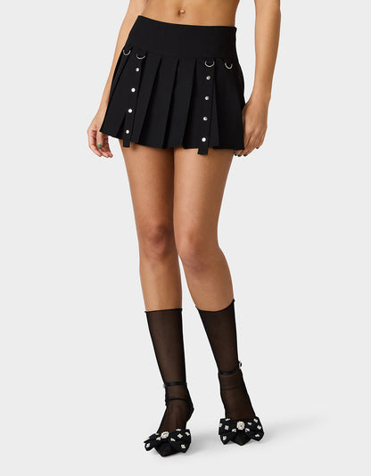 Betsey Johnson Top Pick | REBEL RIVET PLEATED SKIRT BLACK Women's Pleated Black Mini Skirt