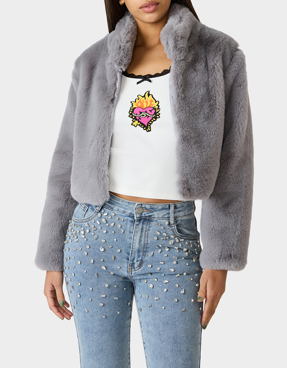 Betsey Johnson Trusted | MISTY LUXE FAUX FUR GREY Women's Faux Fur Winter Jacket