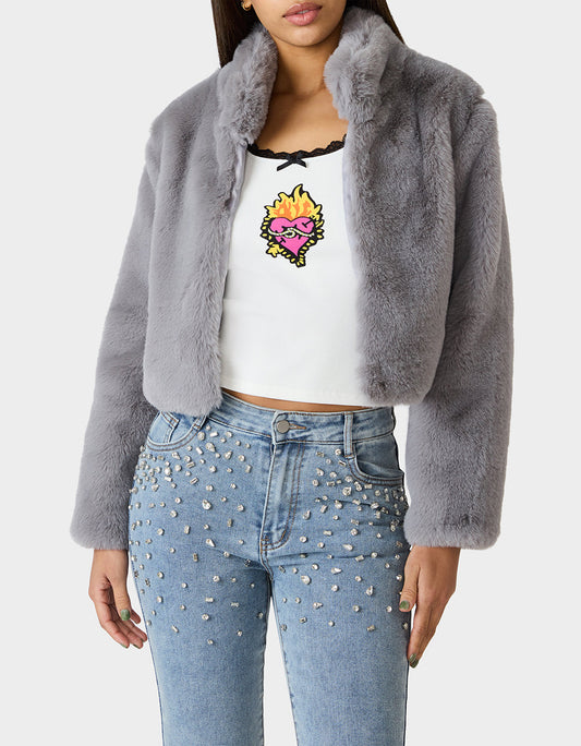 Betsey Johnson Trusted | MISTY LUXE FAUX FUR GREY Women's Faux Fur Winter Jacket