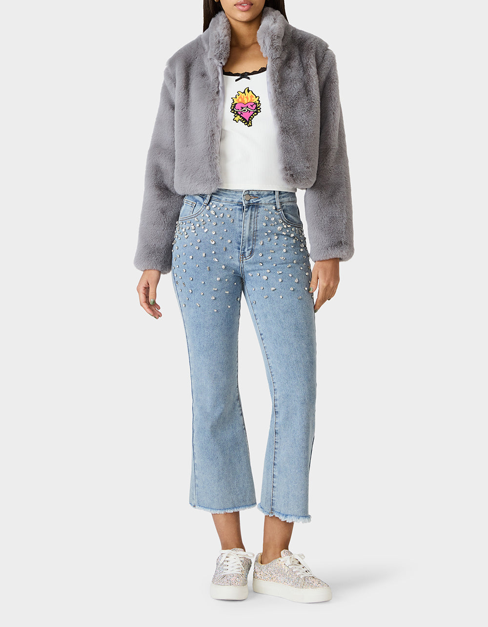 Betsey Johnson Trusted | MISTY LUXE FAUX FUR GREY Women's Faux Fur Winter Jacket