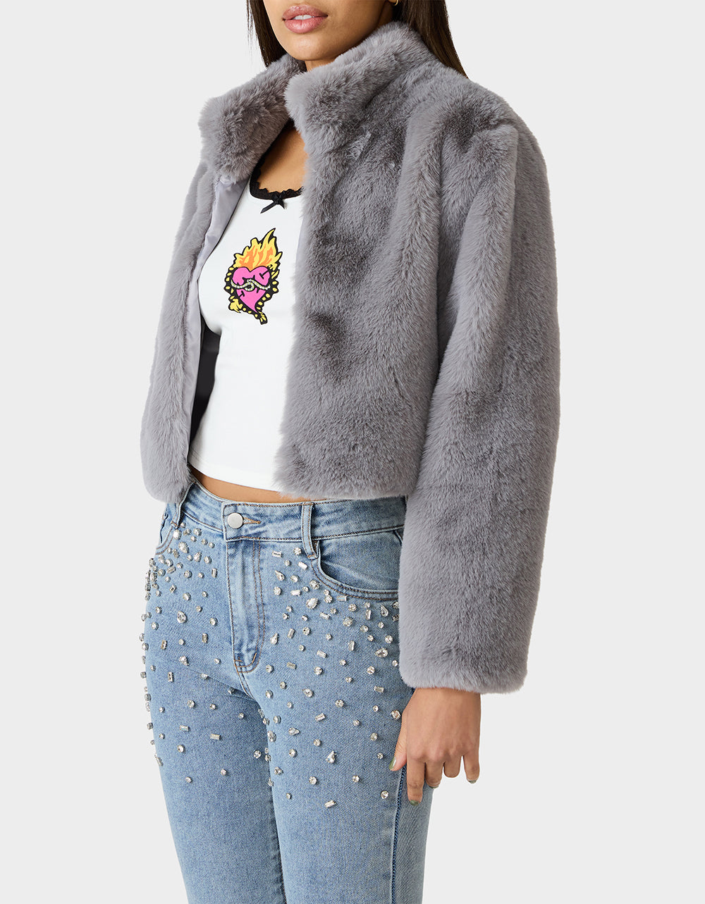 Betsey Johnson Trusted | MISTY LUXE FAUX FUR GREY Women's Faux Fur Winter Jacket