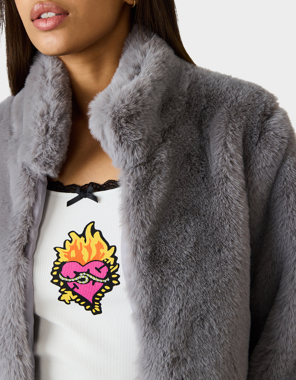Betsey Johnson Trusted | MISTY LUXE FAUX FUR GREY Women's Faux Fur Winter Jacket