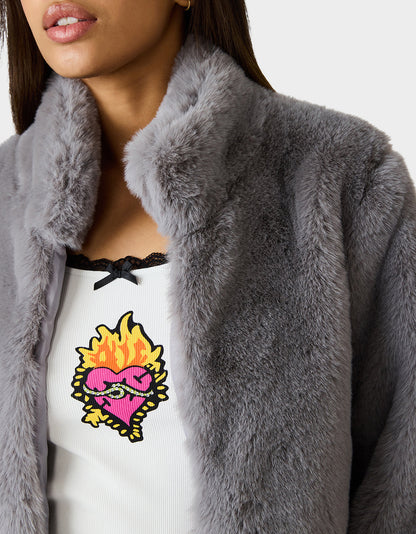 Betsey Johnson Trusted | MISTY LUXE FAUX FUR GREY Women's Faux Fur Winter Jacket