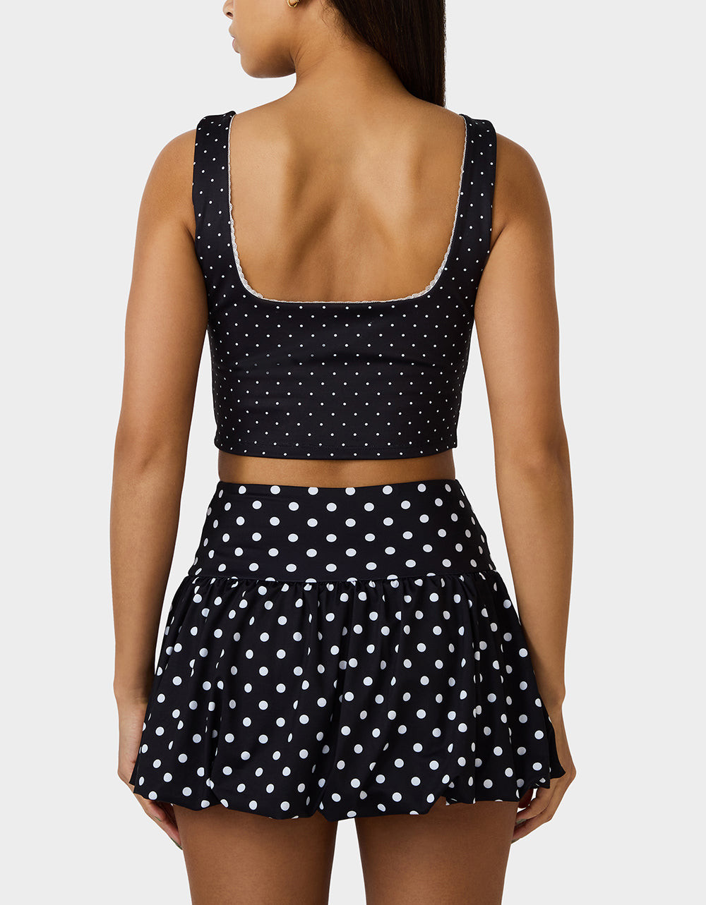 Betsey Johnson Exclusive | POLKA DOT PRINT CROP TOP TANK BLACK MULTI Women's Crop Top Tank Activewear and Loungewear