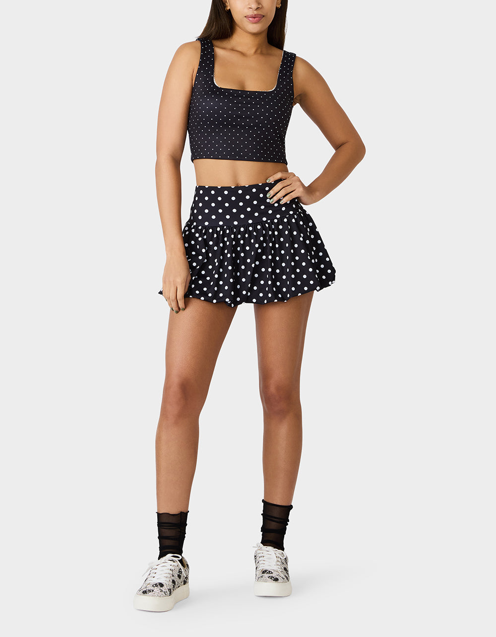 Betsey Johnson Exclusive | POLKA DOT PRINT CROP TOP TANK BLACK MULTI Women's Crop Top Tank Activewear and Loungewear