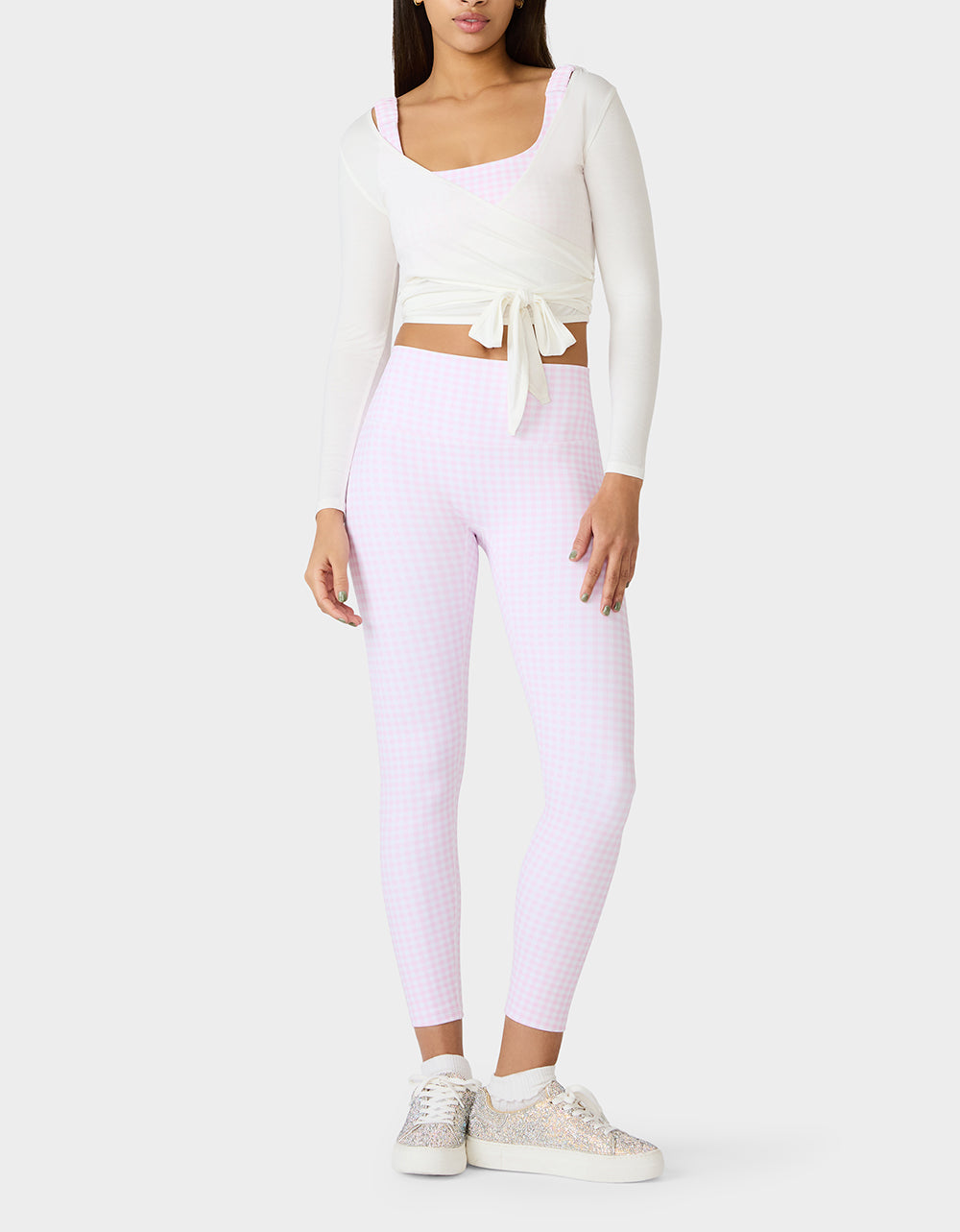 Betsey Johnson Discount | LONG SLEEVE V NECK WRAP TOP WHITE Women's White Activewear Wrap Long Sleeve Top