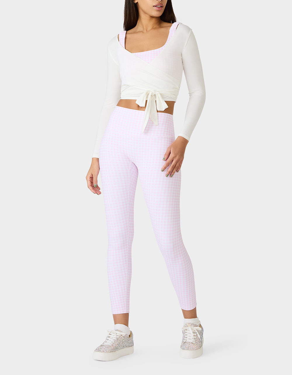 Betsey Johnson Discount | LONG SLEEVE V NECK WRAP TOP WHITE Women's White Activewear Wrap Long Sleeve Top