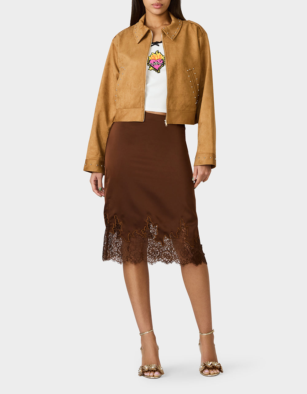 Betsey Johnson Sale | RODEO STUD JACKET CAMEL Women's Fax Suede Camel Jacket
