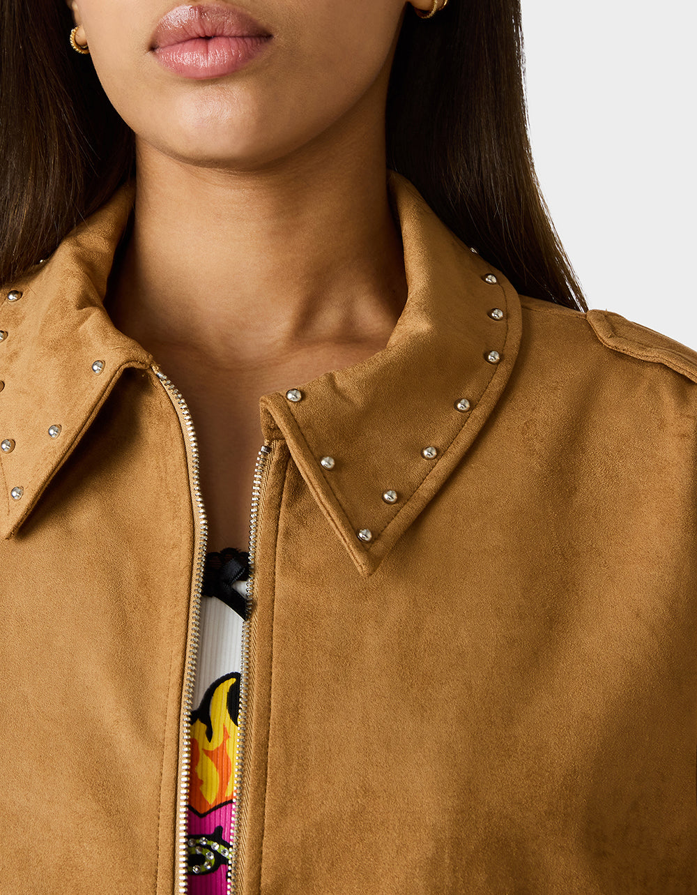 Betsey Johnson Sale | RODEO STUD JACKET CAMEL Women's Fax Suede Camel Jacket