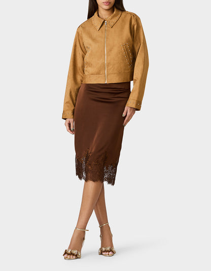 Betsey Johnson Sale | RODEO STUD JACKET CAMEL Women's Fax Suede Camel Jacket