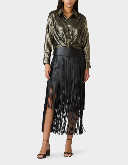 Betsey Johnson Popular | GOLD RUSH TOP BLACK/GOLD Women's Brushed Long Sleeve Button Down Top