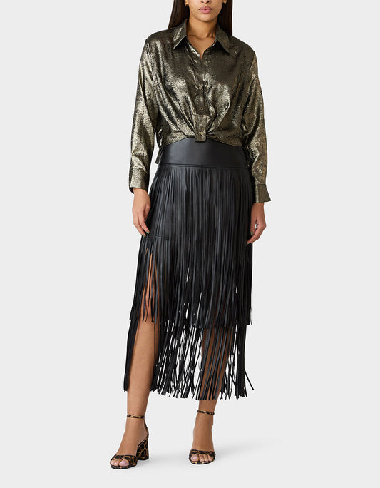 Betsey Johnson Popular | GOLD RUSH TOP BLACK/GOLD Women's Brushed Long Sleeve Button Down Top
