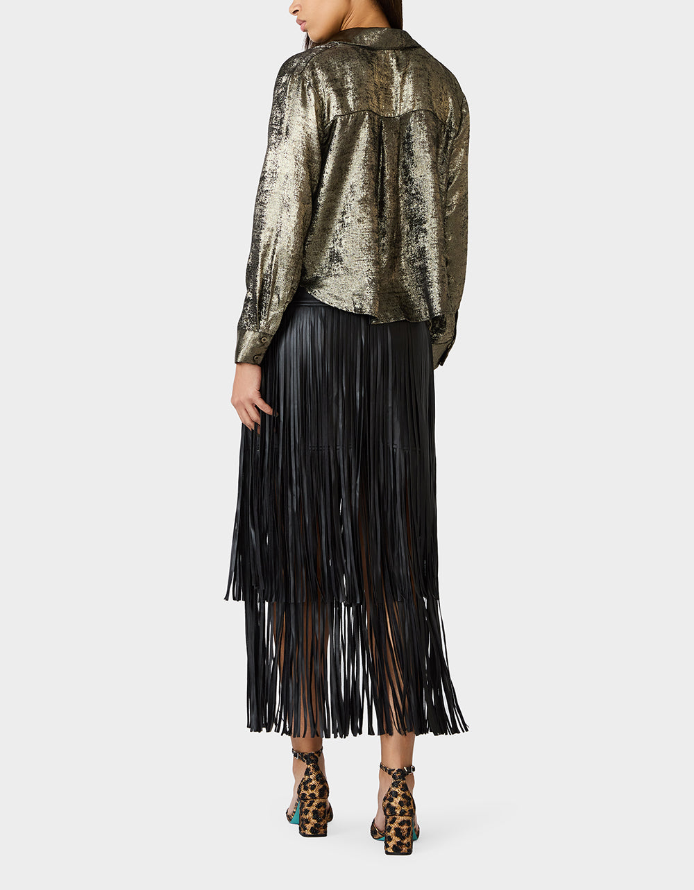 Betsey Johnson Popular | GOLD RUSH TOP BLACK/GOLD Women's Brushed Long Sleeve Button Down Top