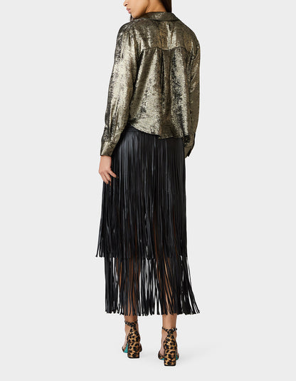 Betsey Johnson Popular | GOLD RUSH TOP BLACK/GOLD Women's Brushed Long Sleeve Button Down Top