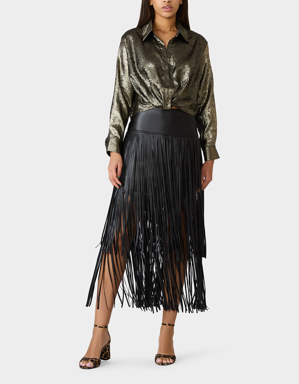 Betsey Johnson Popular | GOLD RUSH TOP BLACK/GOLD Women's Brushed Long Sleeve Button Down Top
