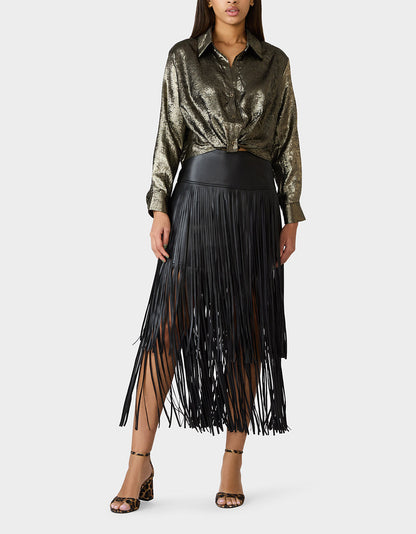 Betsey Johnson Popular | GOLD RUSH TOP BLACK/GOLD Women's Brushed Long Sleeve Button Down Top