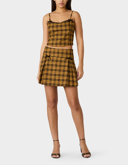 Betsey Johnson Special Offer | RAD PLAID SKIRT YELLOW PLAID Women's Yellow Plaid Skirt with Bow Details