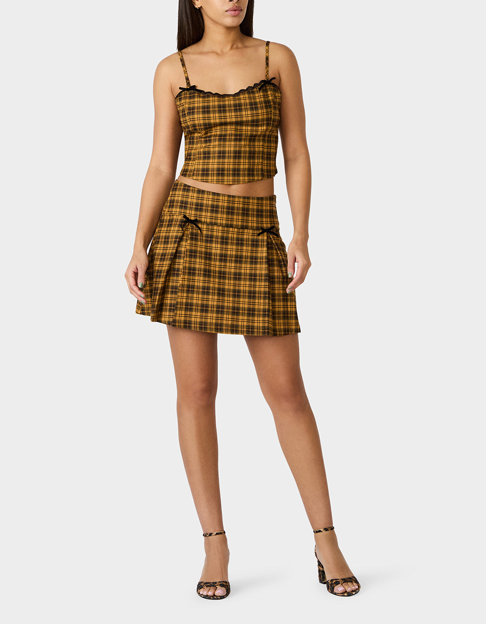 Betsey Johnson Special Offer | RAD PLAID SKIRT YELLOW PLAID Women's Yellow Plaid Skirt with Bow Details