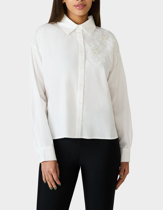 Betsey Johnson Trending | BETSEY BLOOM SHIRT OFF WHITE Button-Down Collar Floral Long-Sleeve Shirt