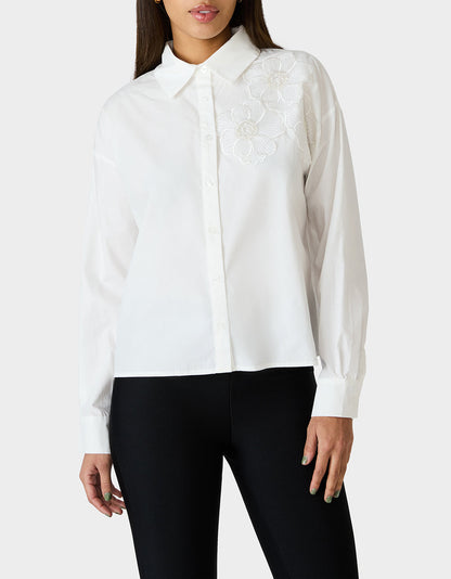 Betsey Johnson Trending | BETSEY BLOOM SHIRT OFF WHITE Button-Down Collar Floral Long-Sleeve Shirt