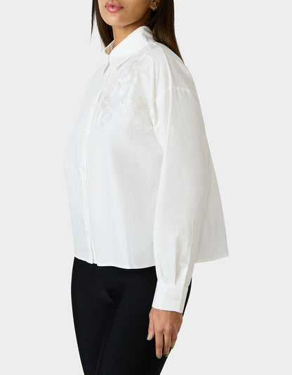 Betsey Johnson Trending | BETSEY BLOOM SHIRT OFF WHITE Button-Down Collar Floral Long-Sleeve Shirt