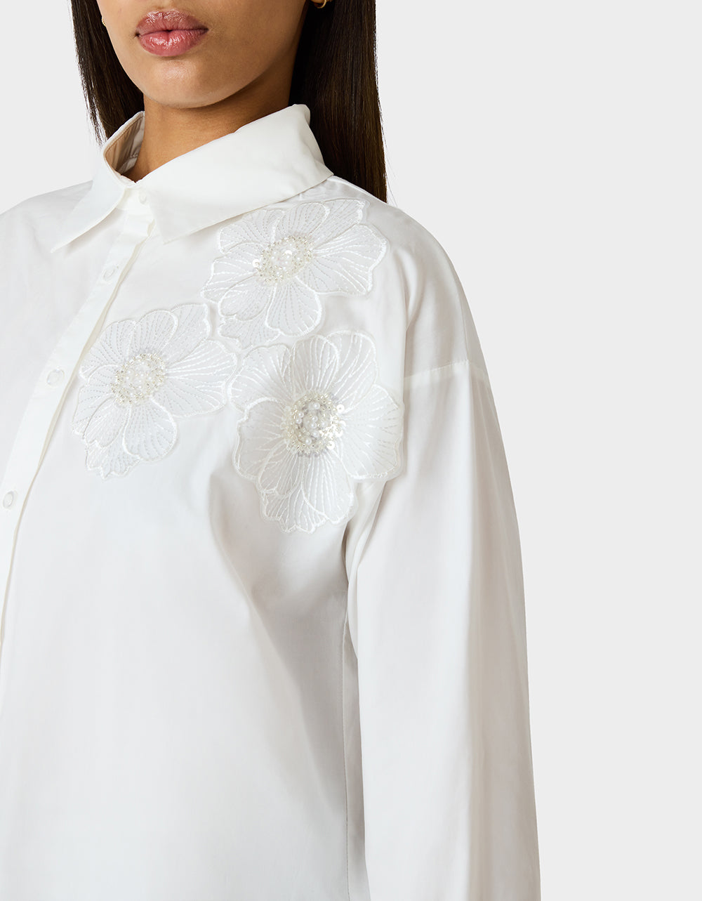 Betsey Johnson Trending | BETSEY BLOOM SHIRT OFF WHITE Button-Down Collar Floral Long-Sleeve Shirt