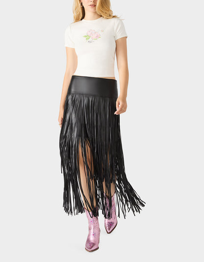 Betsey Johnson Special Offer | MIDNIGHT RODEO SKIRT BLACK Women's Fringe Maxi Skirt