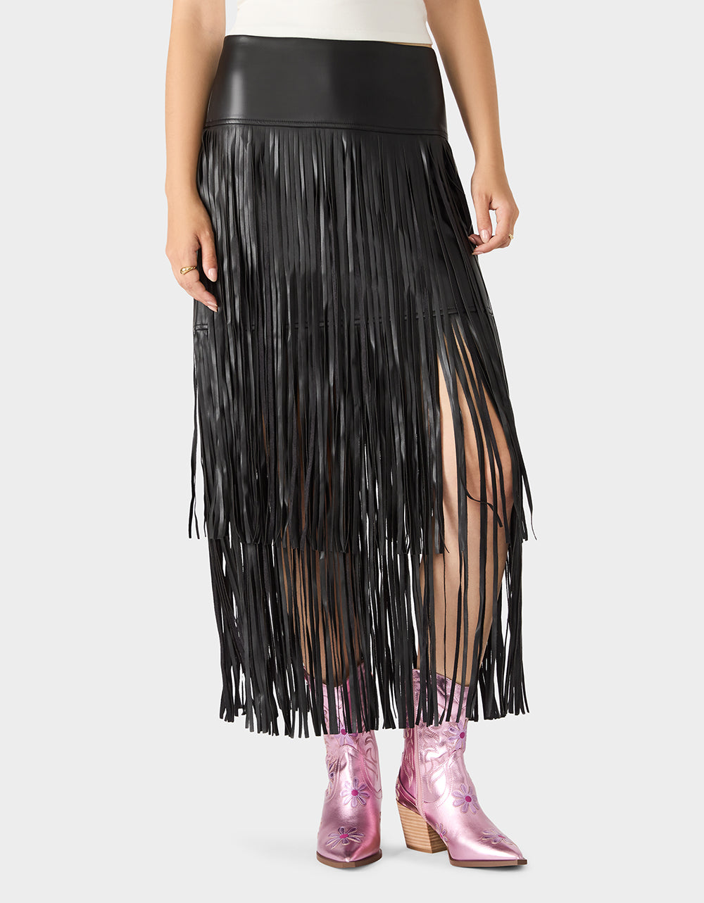 Betsey Johnson Special Offer | MIDNIGHT RODEO SKIRT BLACK Women's Fringe Maxi Skirt
