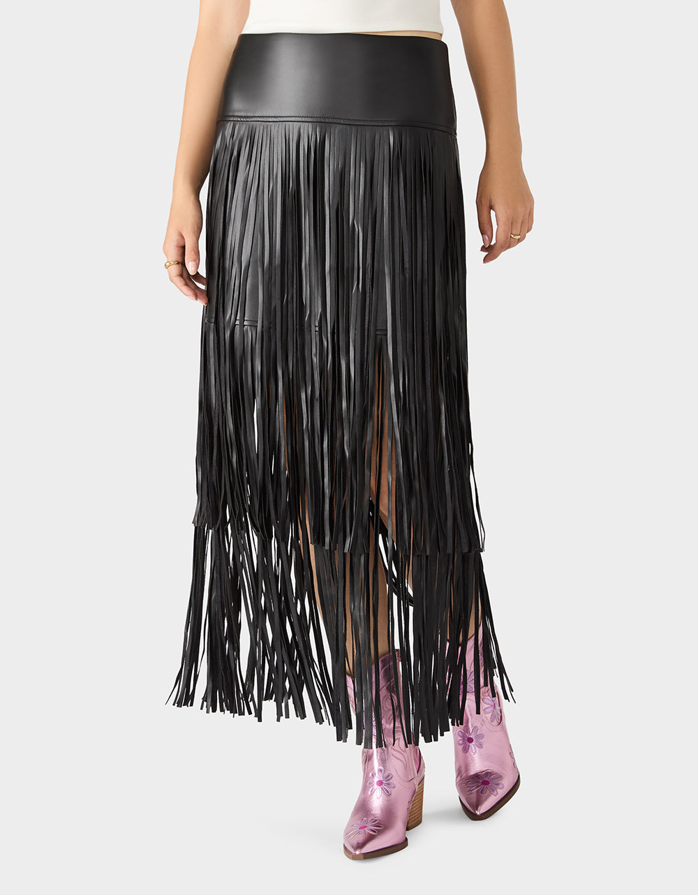 Betsey Johnson Special Offer | MIDNIGHT RODEO SKIRT BLACK Women's Fringe Maxi Skirt
