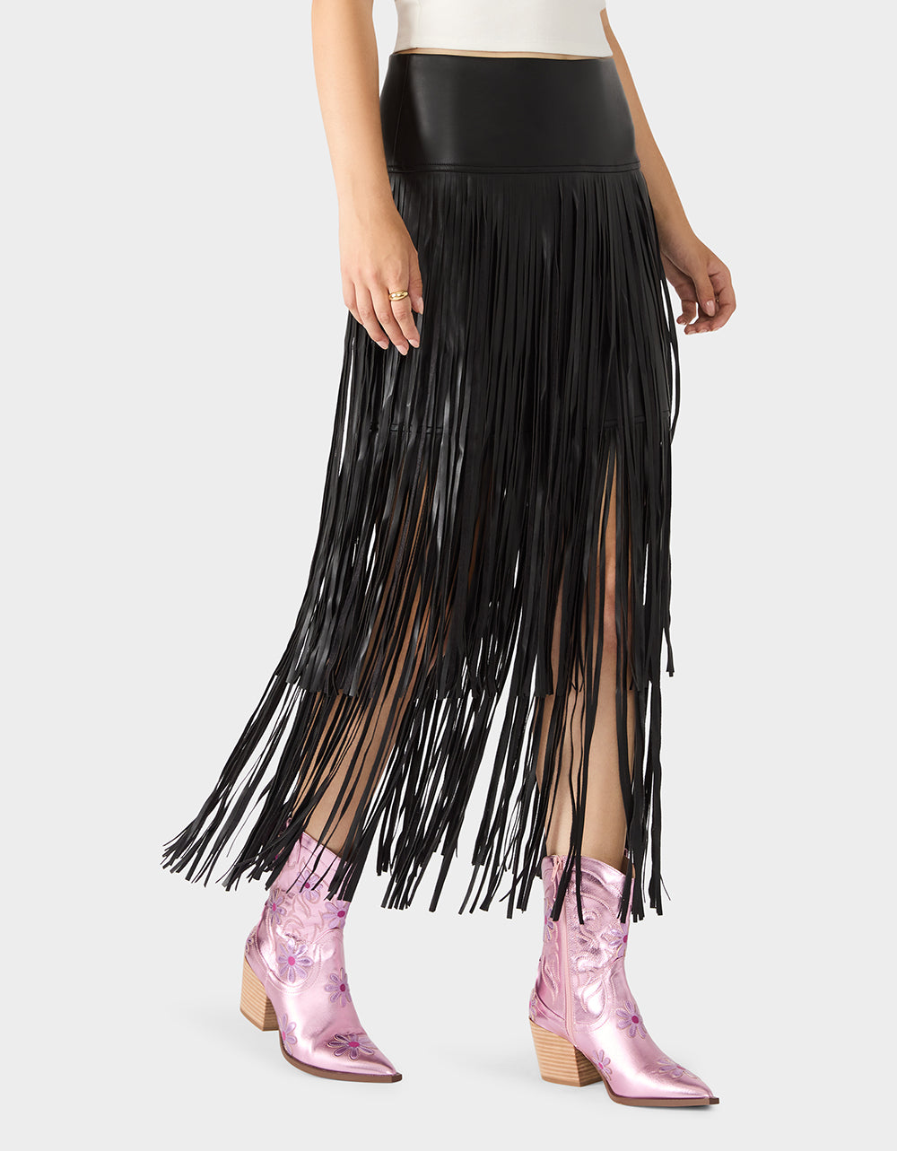 Betsey Johnson Special Offer | MIDNIGHT RODEO SKIRT BLACK Women's Fringe Maxi Skirt