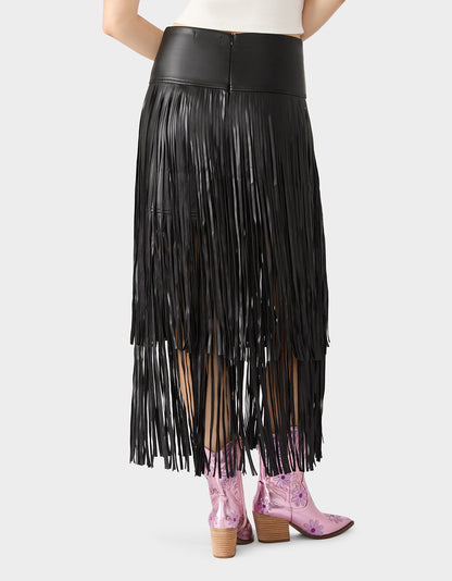 Betsey Johnson Special Offer | MIDNIGHT RODEO SKIRT BLACK Women's Fringe Maxi Skirt