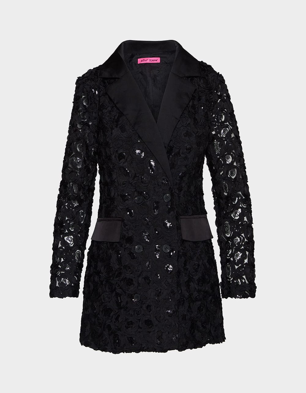 Betsey Johnson Everyday | ROSETTE BLAZER DRESS BLACK Women's Black Blazer Dress with Rose Sequin Details