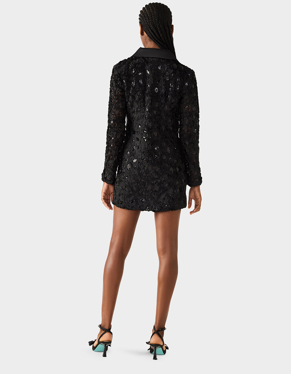 Betsey Johnson Everyday | ROSETTE BLAZER DRESS BLACK Women's Black Blazer Dress with Rose Sequin Details