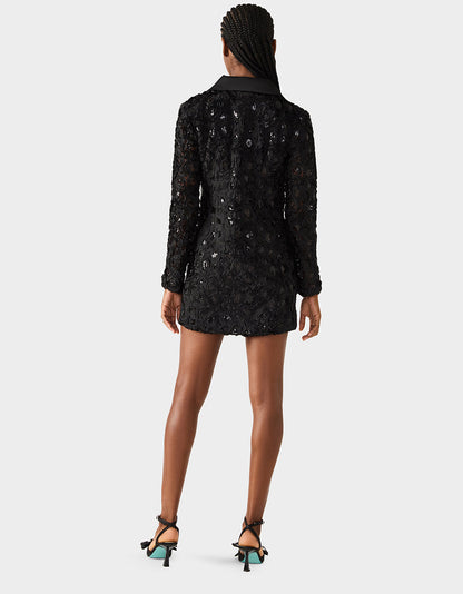 Betsey Johnson Everyday | ROSETTE BLAZER DRESS BLACK Women's Black Blazer Dress with Rose Sequin Details