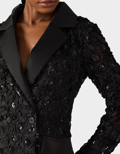 Betsey Johnson Everyday | ROSETTE BLAZER DRESS BLACK Women's Black Blazer Dress with Rose Sequin Details