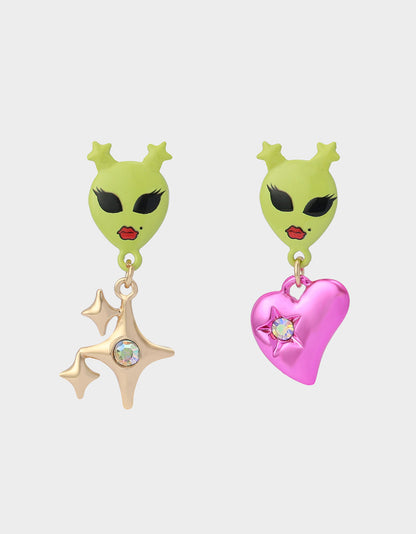 Betsey Johnson Exclusive | ALIEN MISMATCH DROP EARRINGS Women's Alien Mismatch Heart Star Earrings