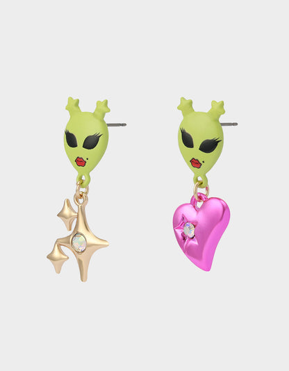 Betsey Johnson Exclusive | ALIEN MISMATCH DROP EARRINGS Women's Alien Mismatch Heart Star Earrings