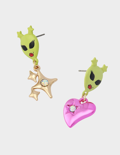 Betsey Johnson Exclusive | ALIEN MISMATCH DROP EARRINGS Women's Alien Mismatch Heart Star Earrings