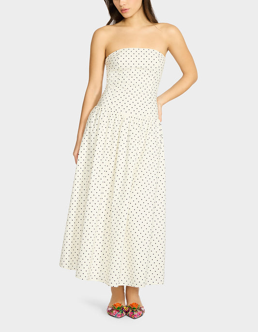 Betsey Johnson Sale | AMALIA STRAPLESS MAXI DRESS BLACK WHITE POLKA DOT Women's Dress