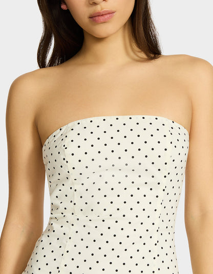 Betsey Johnson Sale | AMALIA STRAPLESS MAXI DRESS BLACK WHITE POLKA DOT Women's Dress