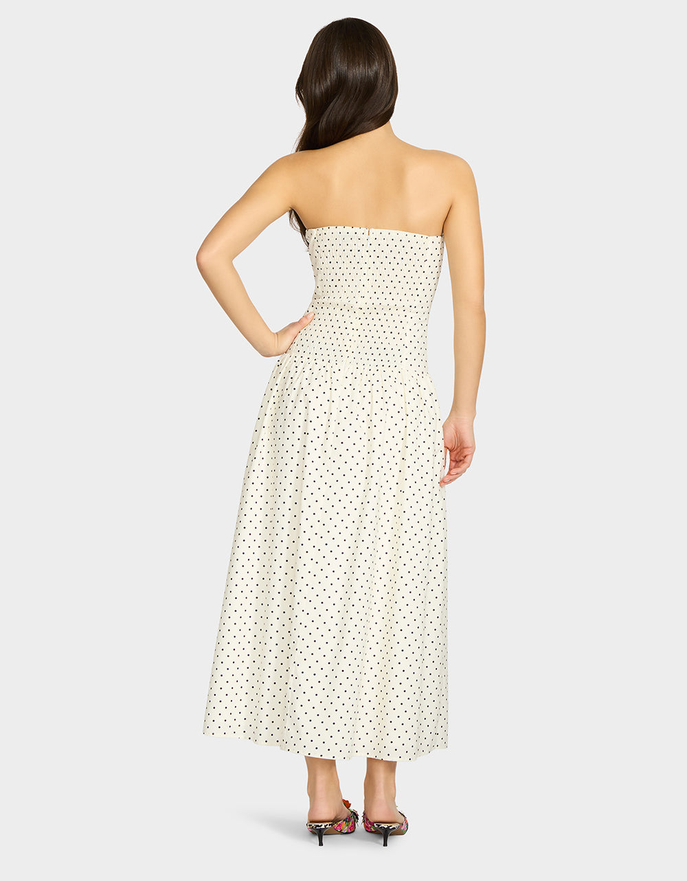 Betsey Johnson Sale | AMALIA STRAPLESS MAXI DRESS BLACK WHITE POLKA DOT Women's Dress