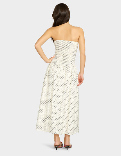 Betsey Johnson Sale | AMALIA STRAPLESS MAXI DRESS BLACK WHITE POLKA DOT Women's Dress